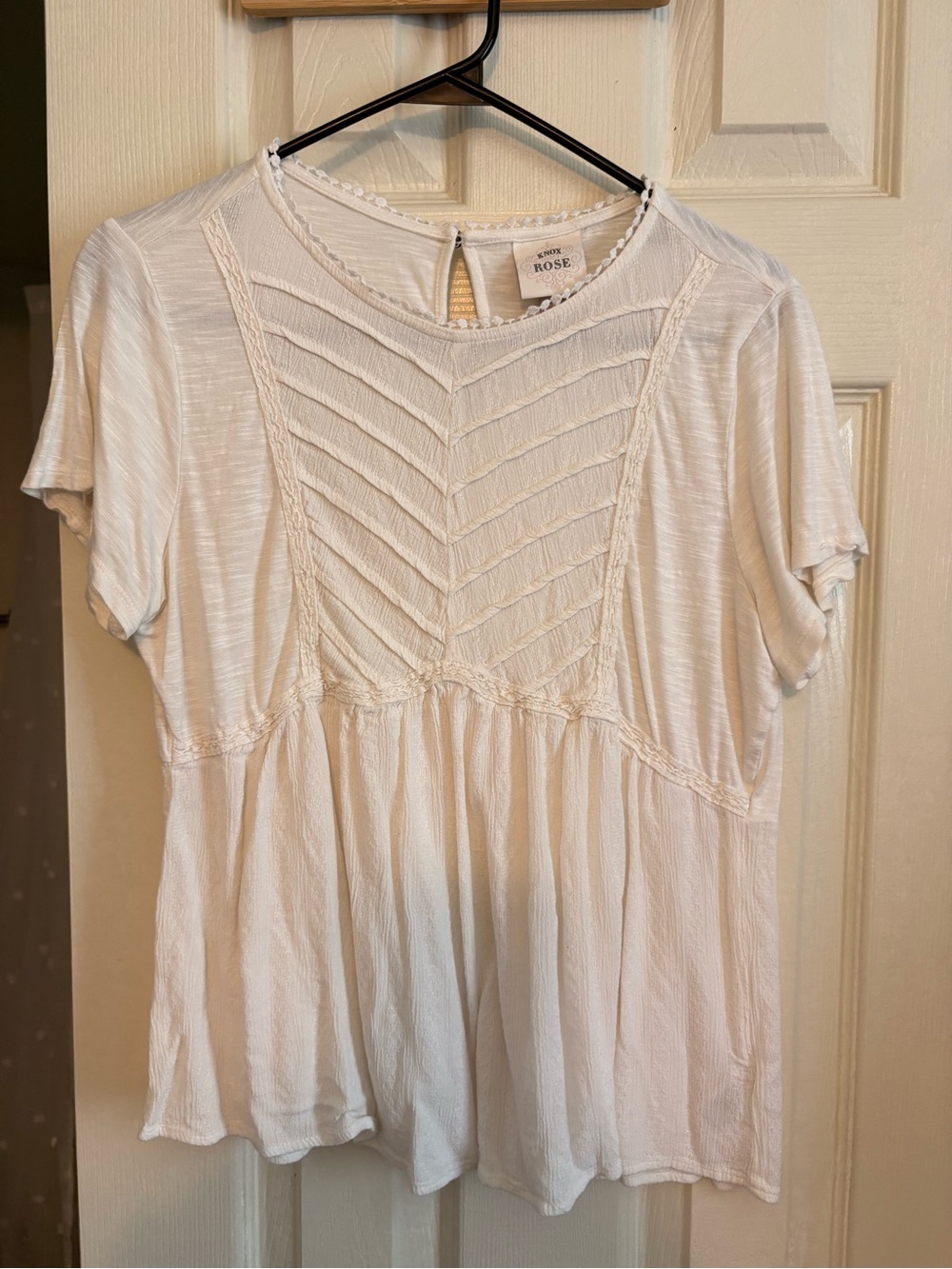 Knox Rose Ivory Short-Sleeve Lace-Trim Peasant Tunic